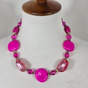 Chunky Pink Statement Necklace Large Resin & Acrylic Beads Various Sizes
